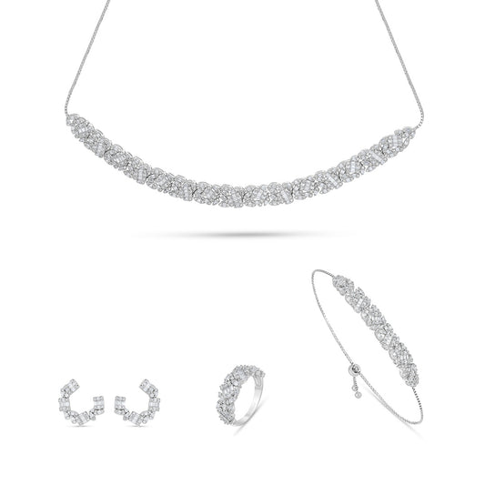 Sterling Silver 925 Set Rhodium Plated Embedded With White Zircon