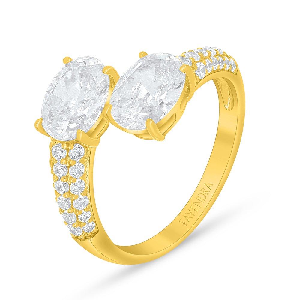 Sterling Silver 925 Ring Golden Plated Embedded With Diamond Zircon And White Zircon