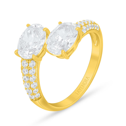 Sterling Silver 925 Ring Golden Plated Embedded With Diamond Zircon And White Zircon