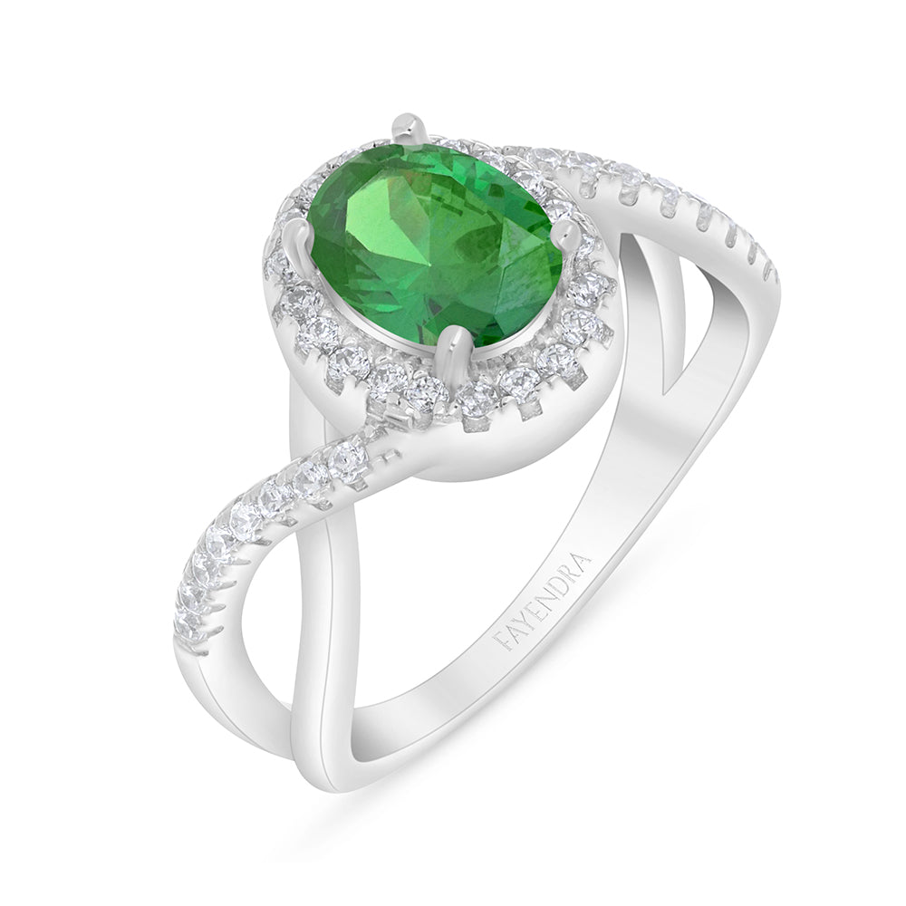 خاتم من الفضة الخالصة عيار 925 مطلي روديوم مرصع زركون زمردي و فص ابيض