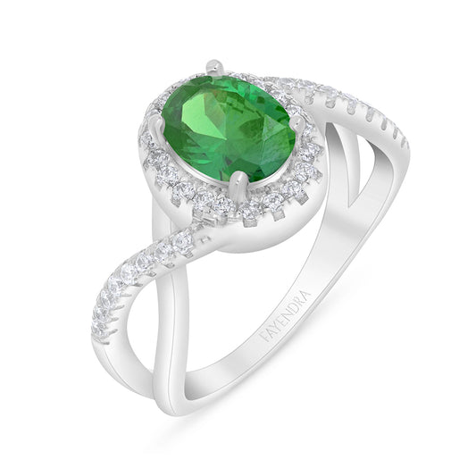 خاتم من الفضة الخالصة عيار 925 مطلي روديوم مرصع زركون زمردي و فص ابيض