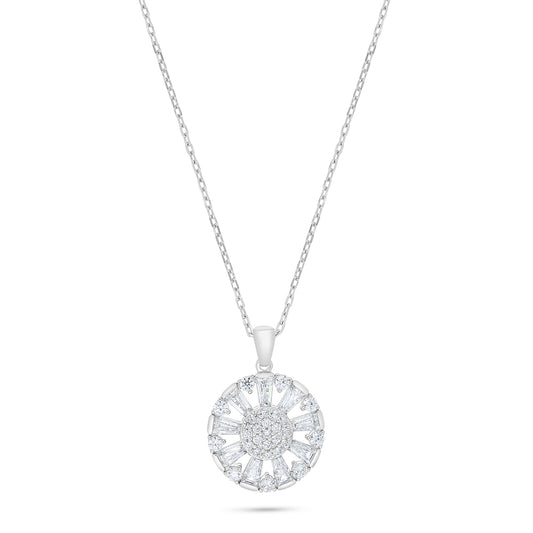 Sterling Silver 925 Necklace Rhodium Plated Embedded With White Zircon