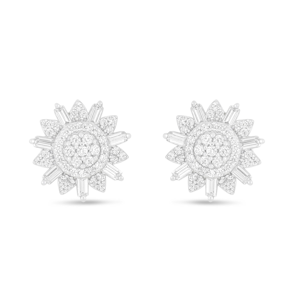 Sterling Silver 925 Earring Rhodium Plated Embedded With White Zircon