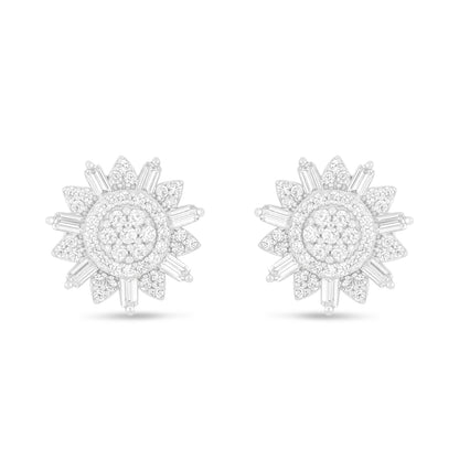 Sterling Silver 925 Earring Rhodium Plated Embedded With White Zircon