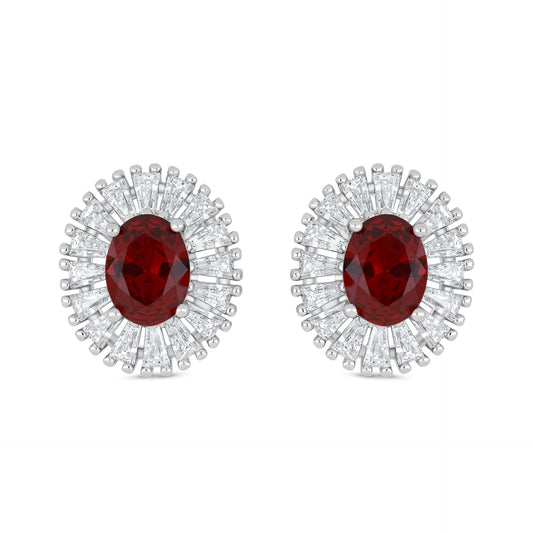 Sterling Silver 925 Earring Rhodium Plated Embedded With Ruby Corundum And White Zircon