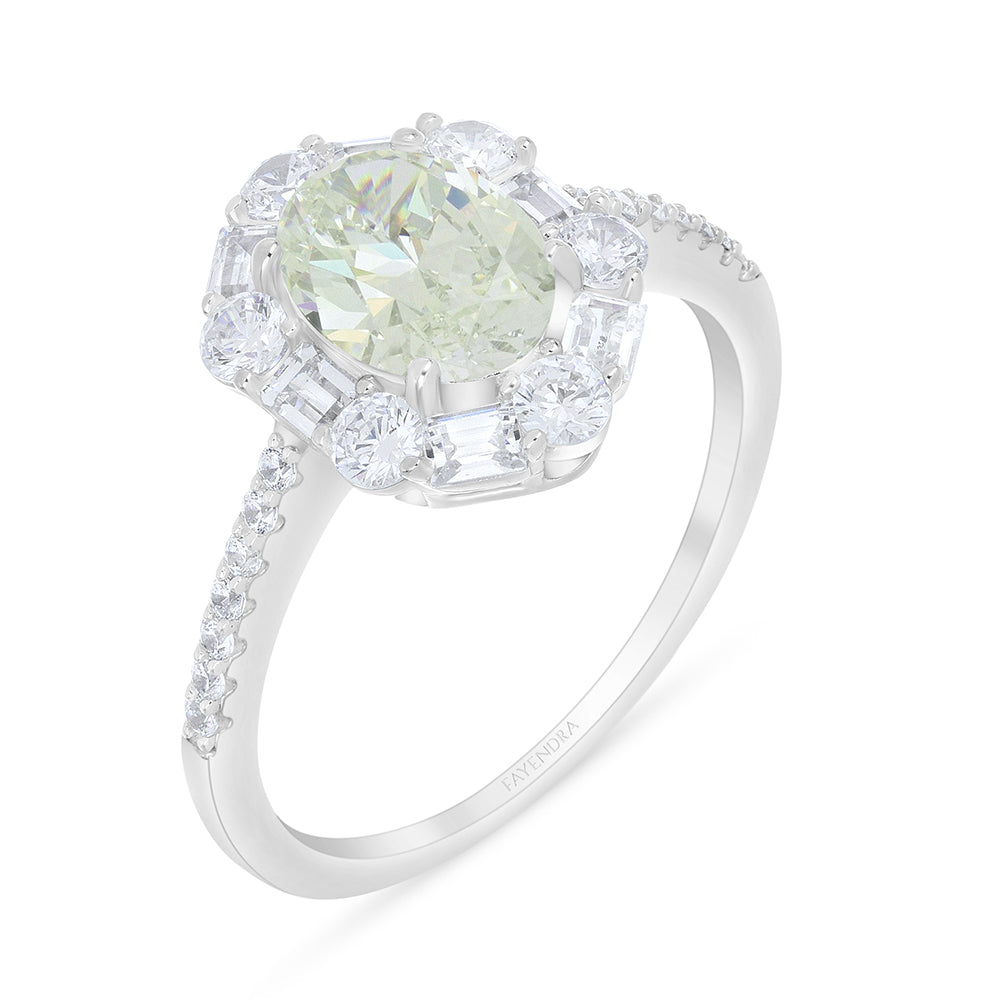 خاتم من الفضة الخالصة عيار 925 مطلي روديوم مرصع بالزركون الكناري الالماسي و فص ابيض