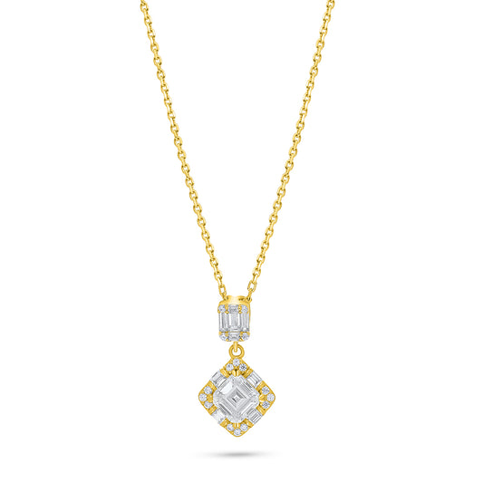 Sterling Silver 925 Necklace Golden Plated Embedded With White Zircon