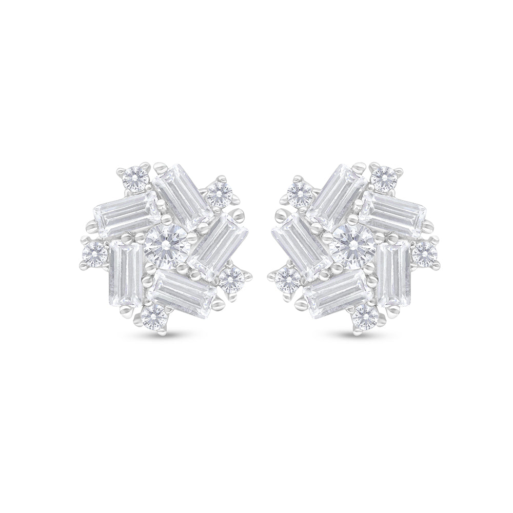 Sterling Silver 925 Earring Rhodium Plated Embedded With White Zircon