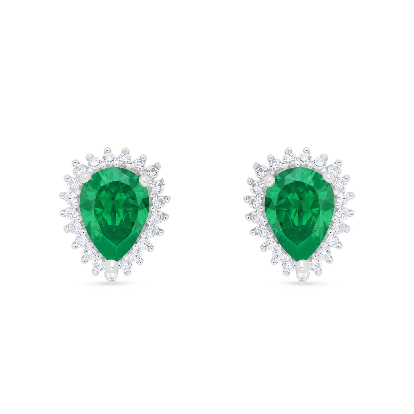 Sterling Silver 925 Earring Rhodium Plated Embedded With Emerald Zircon And White Zircon