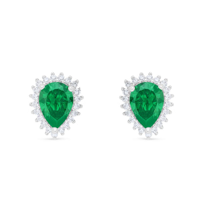 Sterling Silver 925 Earring Rhodium Plated Embedded With Emerald Zircon And White Zircon