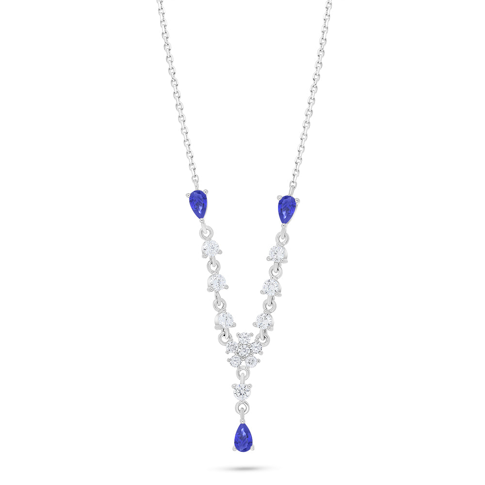 Sterling Silver 925 Necklace Rhodium Plated Embedded With Sapphire Corundum And White Zircon