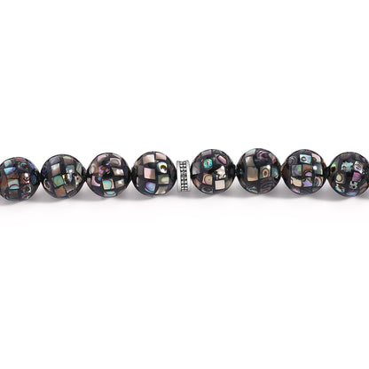 سبحة 33 مطعم احجار صدف استرالي بيلية 10 مم طقم ستانلس ستيل عيار 316L مطلى فضي واسود