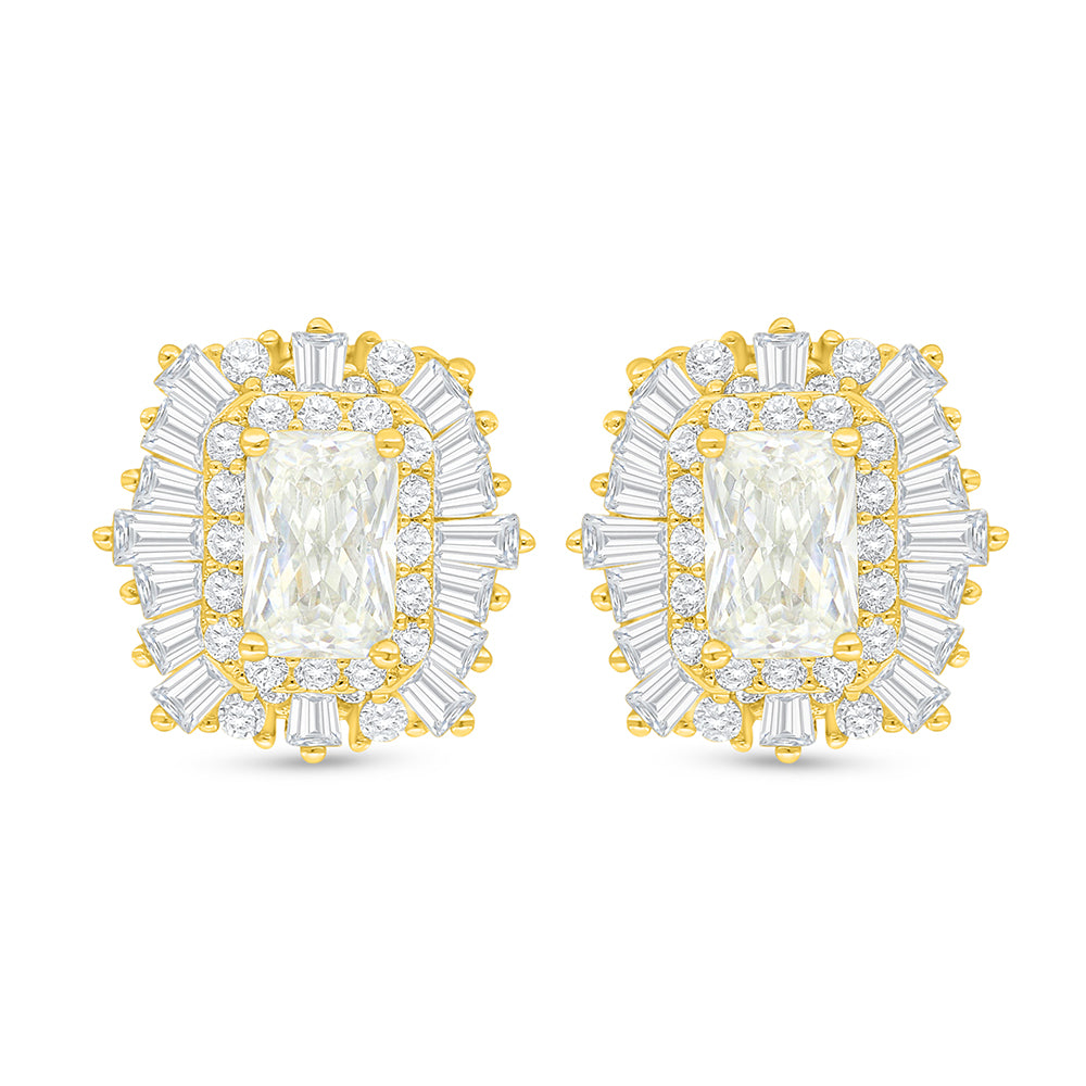 Sterling Silver 925 Earring Golden Plated Embedded With Yellow Diamond And White Zircon