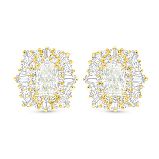 Sterling Silver 925 Earring Golden Plated Embedded With Yellow Diamond And White Zircon