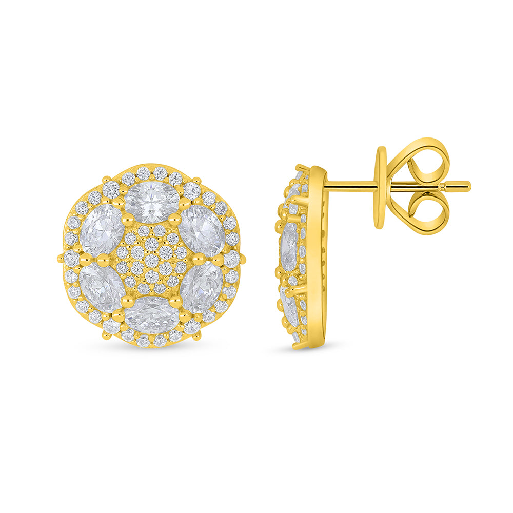 Sterling Silver 925 Earring Golden Plated Embedded With White Zircon
