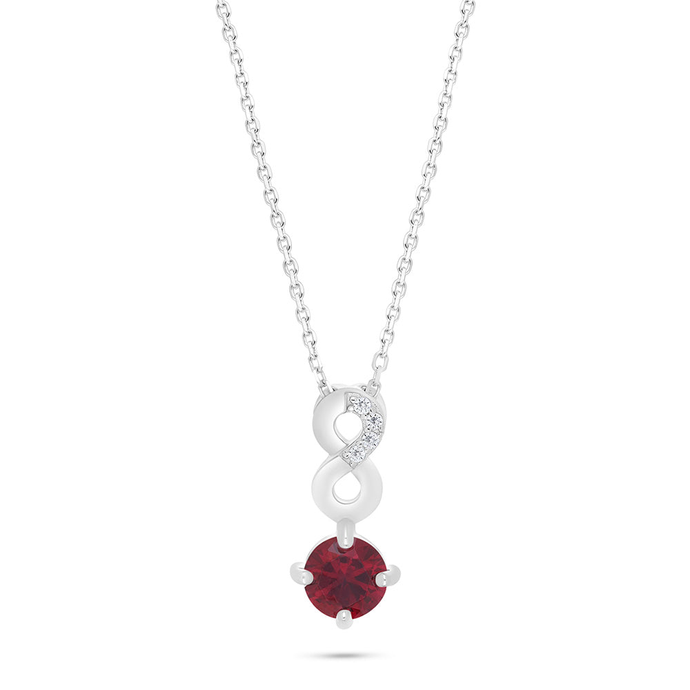 Sterling Silver 925 Necklace Rhodium Plated Embedded With Ruby Corundum And White Zircon