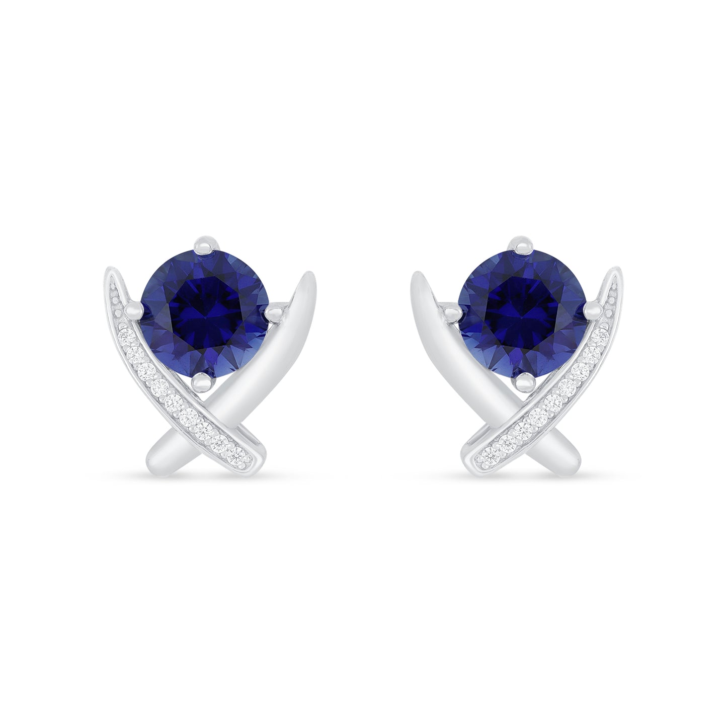 Sterling Silver 925 Earring Rhodium Plated Embedded With Sapphire Corundum And White Zircon