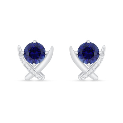 Sterling Silver 925 Earring Rhodium Plated Embedded With Sapphire Corundum And White Zircon