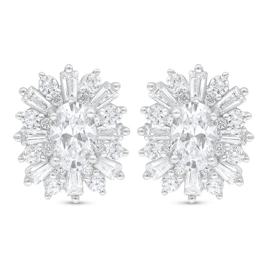 Sterling Silver 925 Earring Rhodium Plated Embedded With White Zircon