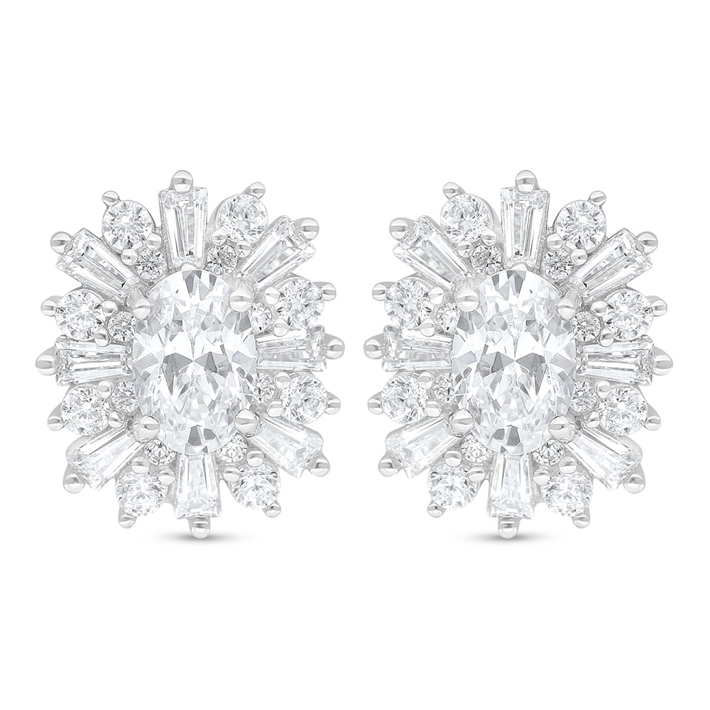Sterling Silver 925 Earring Rhodium Plated Embedded With White Zircon