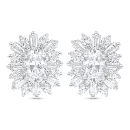 Sterling Silver 925 Earring Rhodium Plated Embedded With White Zircon