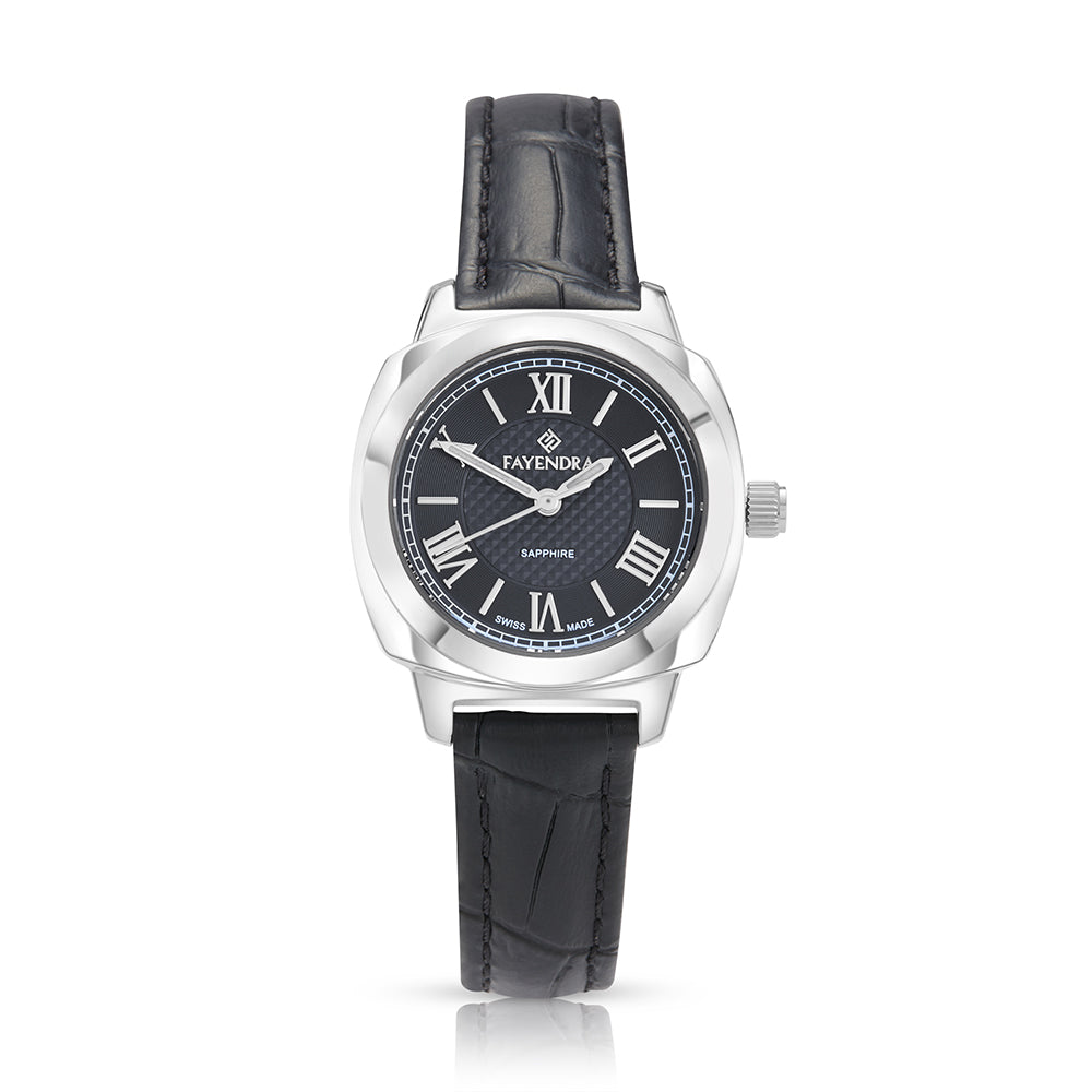 Stainless Steel 316L Watch Silver Color Black Leather - BLACK METAL DIAL