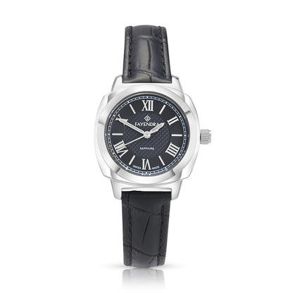 Stainless Steel 316L Watch Silver Color Black Leather - BLACK METAL DIAL
