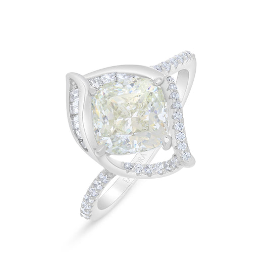 Sterling Silver 925 Ring Rhodium Plated Embedded With Diamond Zircon And White Zircon