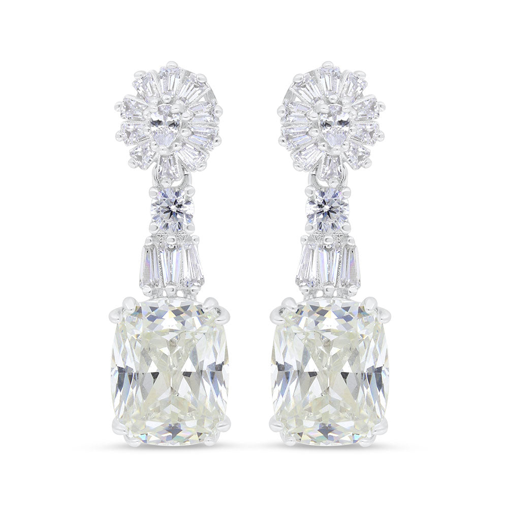 Sterling Silver 925 Earring Rhodium Plated Embedded With Yellow Zircon And White CZ