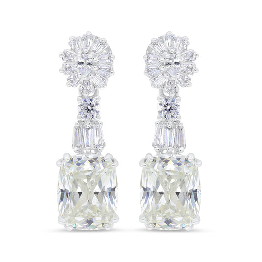 Sterling Silver 925 Earring Rhodium Plated Embedded With Yellow Zircon And White CZ