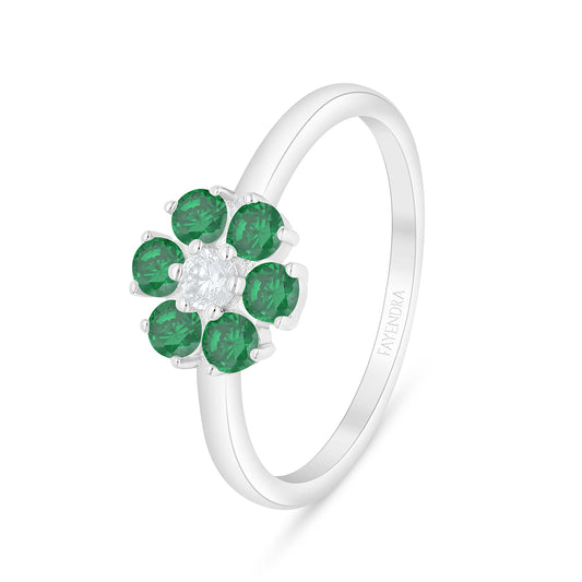 Sterling Silver 925 Ring Rhodium Plated Embedded With Emerald Zircon