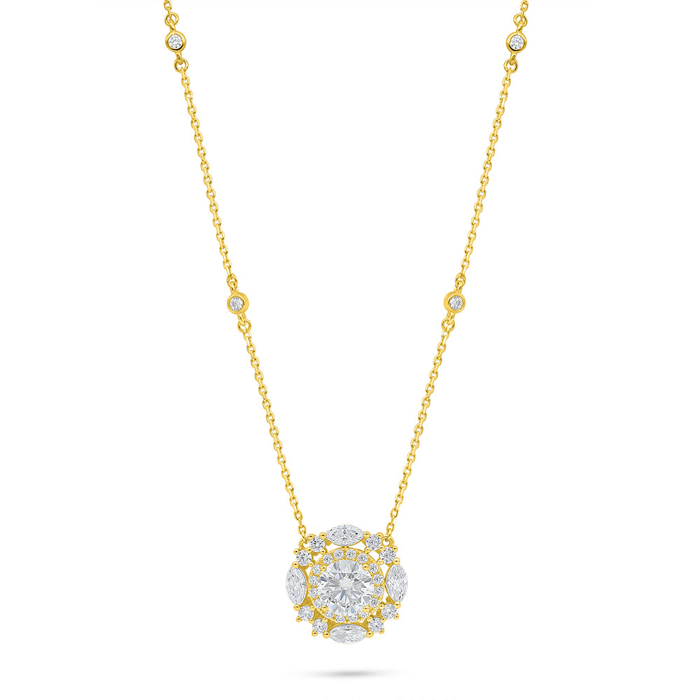 Sterling Silver 925 Necklace Golden Plated Embedded With Diamond Zircon And White Zircon