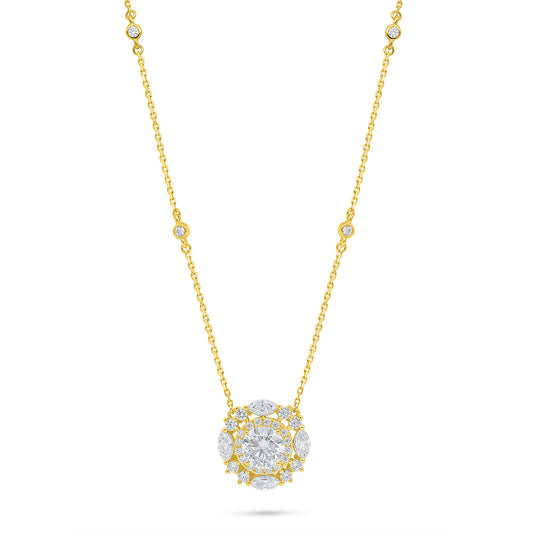 Sterling Silver 925 Necklace Golden Plated Embedded With Diamond Zircon And White Zircon