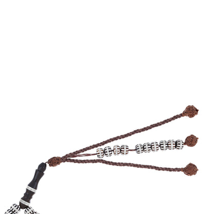 Rosary 100 Kuk Borhami 7*5 mm,Hand Inlaid Round Silver And White Enamel African Style, with Two Counters