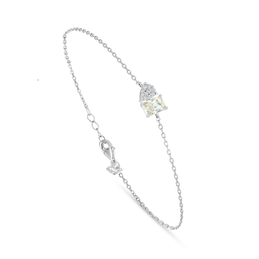 Sterling Silver 925 Bracelet Rhodium Plated Embedded With Diamond Zircon And White Zircon