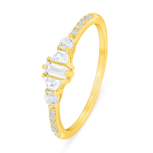Sterling Silver 925 Ring Golden Plated Embedded With White Zircon