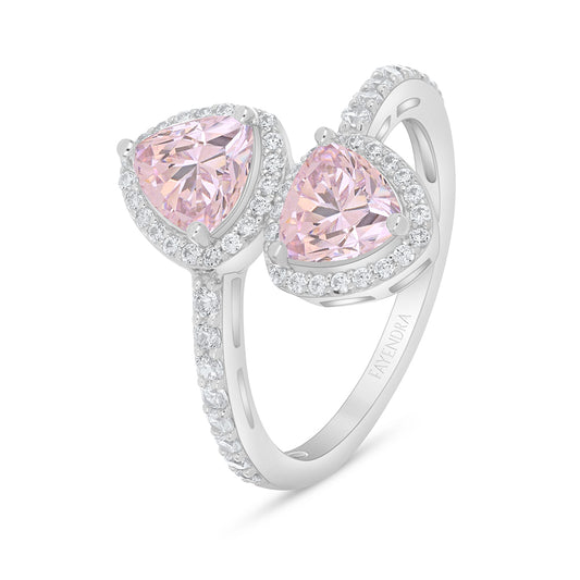 Sterling Silver 925 Ring Rhodium Plated Embedded With Pink Zircon And White Zircon
