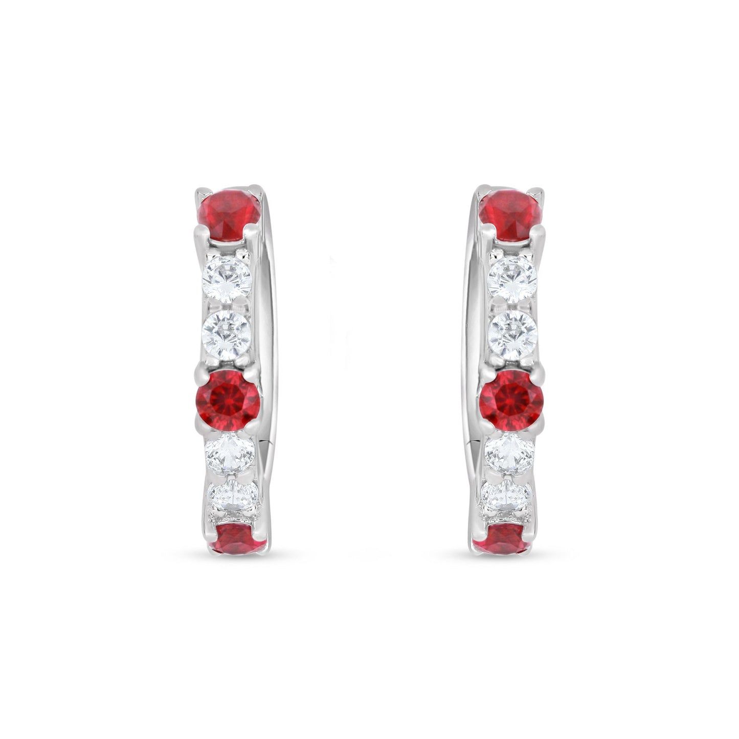 Sterling Silver 925 Earring Rhodium Plated Embedded With Ruby Corundum And White Zircon