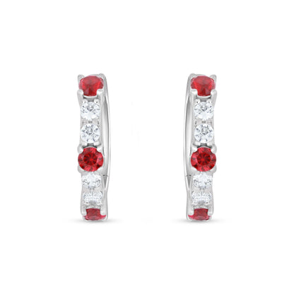 Sterling Silver 925 Earring Rhodium Plated Embedded With Ruby Corundum And White Zircon