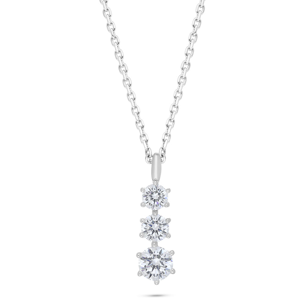 Sterling Silver 925 Necklace Rhodium Plated Embedded With White Zircon