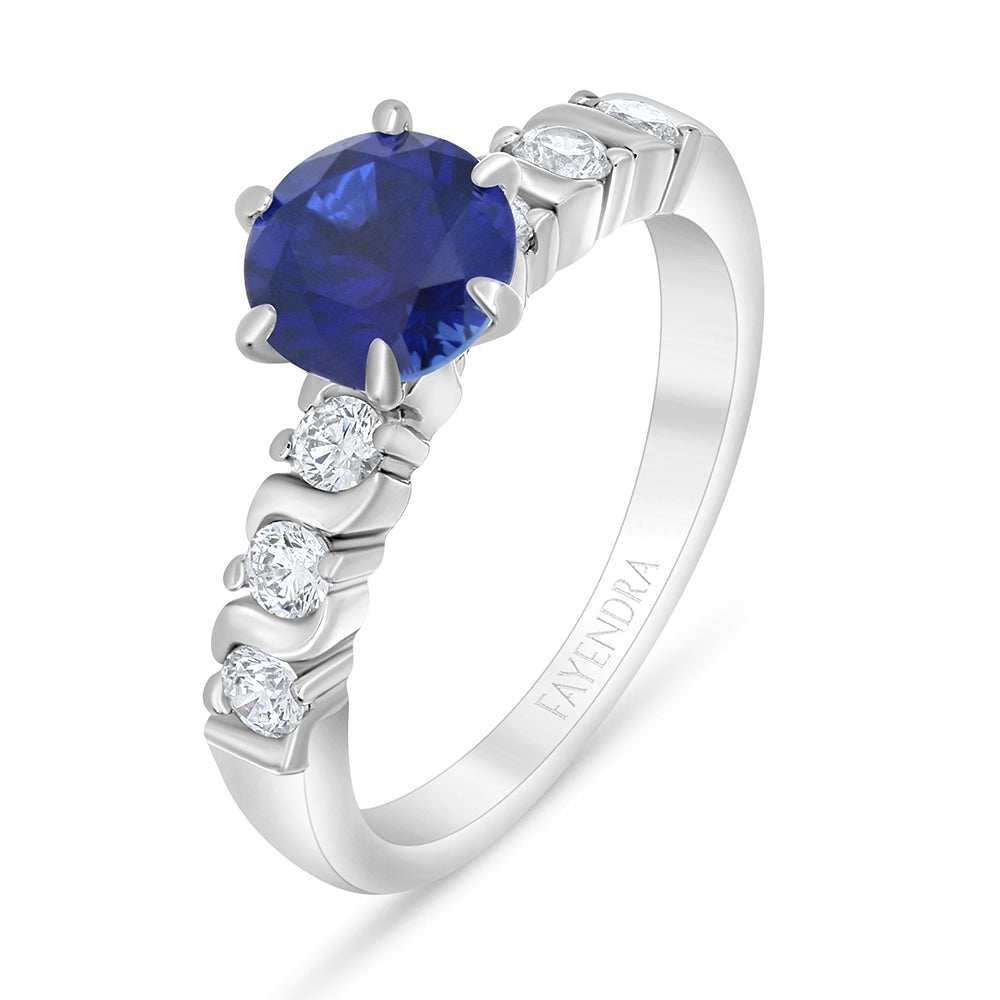 Sterling Silver 925 Ring Rhodium Plated Embedded With Sapphire Corundum And White Zircon