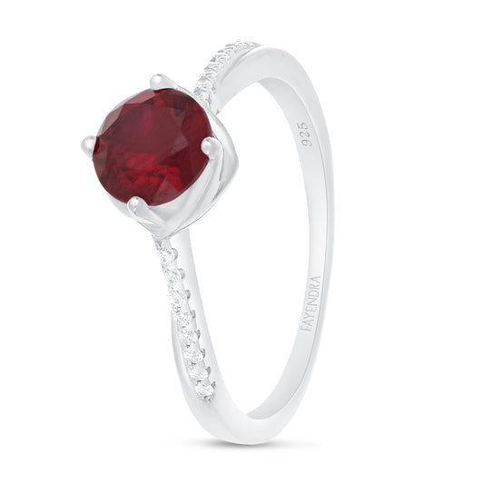 Sterling Silver 925 Ring Rhodium Plated Embedded With Ruby Zircon And White Zircon