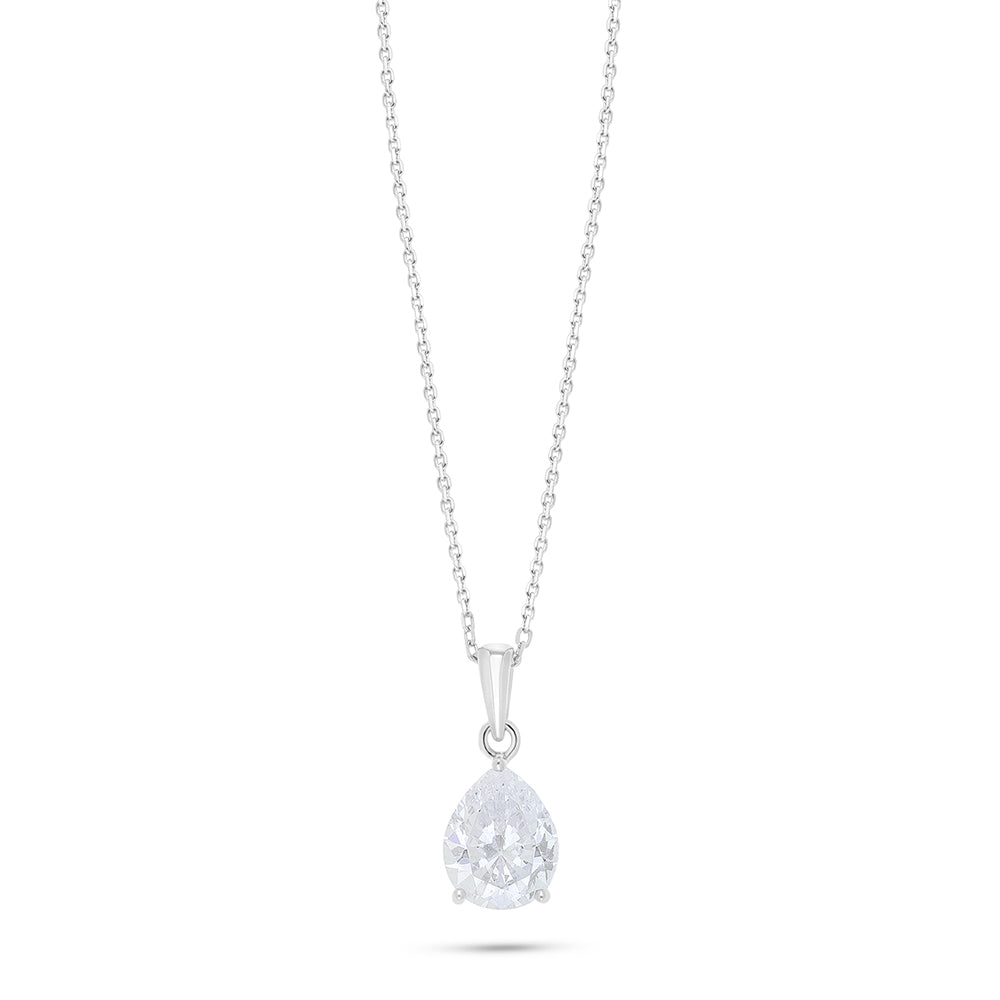 Sterling Silver 925 Necklace Rhodium Plated Embedded With White Zircon