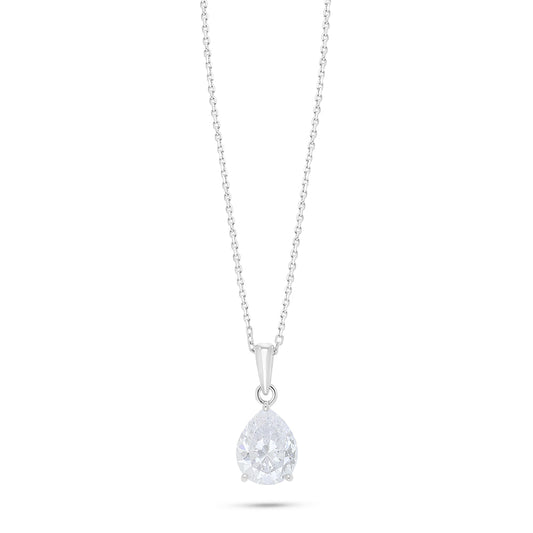 Sterling Silver 925 Necklace Rhodium Plated Embedded With White Zircon