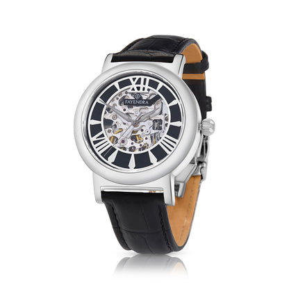 Stainless Steel 316L Watch Silver Color Black Leather For Men - BLACK MOP DIAL