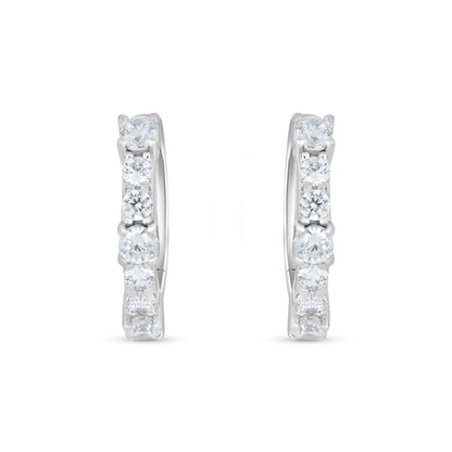 Sterling Silver 925 Earring Rhodium Plated Embedded With White Zircon
