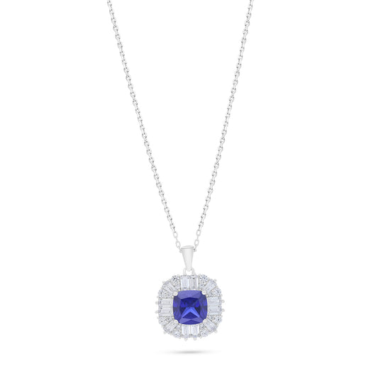 Sterling Silver 925 Necklace Rhodium Plated Embedded With Sapphire Corundum And White Zircon
