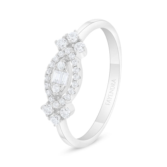 Sterling Silver 925 Ring Rhodium Plated Embedded With White Zircon
