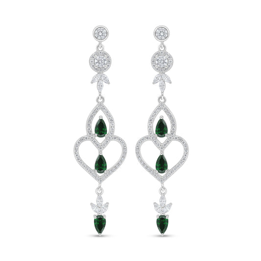 Sterling Silver 925 Earring Rhodium Plated Embedded With Emerald Zircon And White Zircon