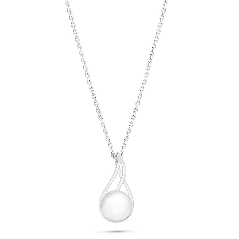 عقد من الفضة الخالصة عيار 925 مطلي روديوم مرصع لولو ابيض طبيعي